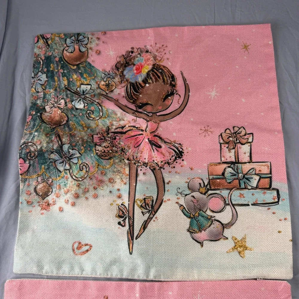 Christmas Pillow Covers Set of 4 18x18 Pink Ballerina Nutcracker holiday decor